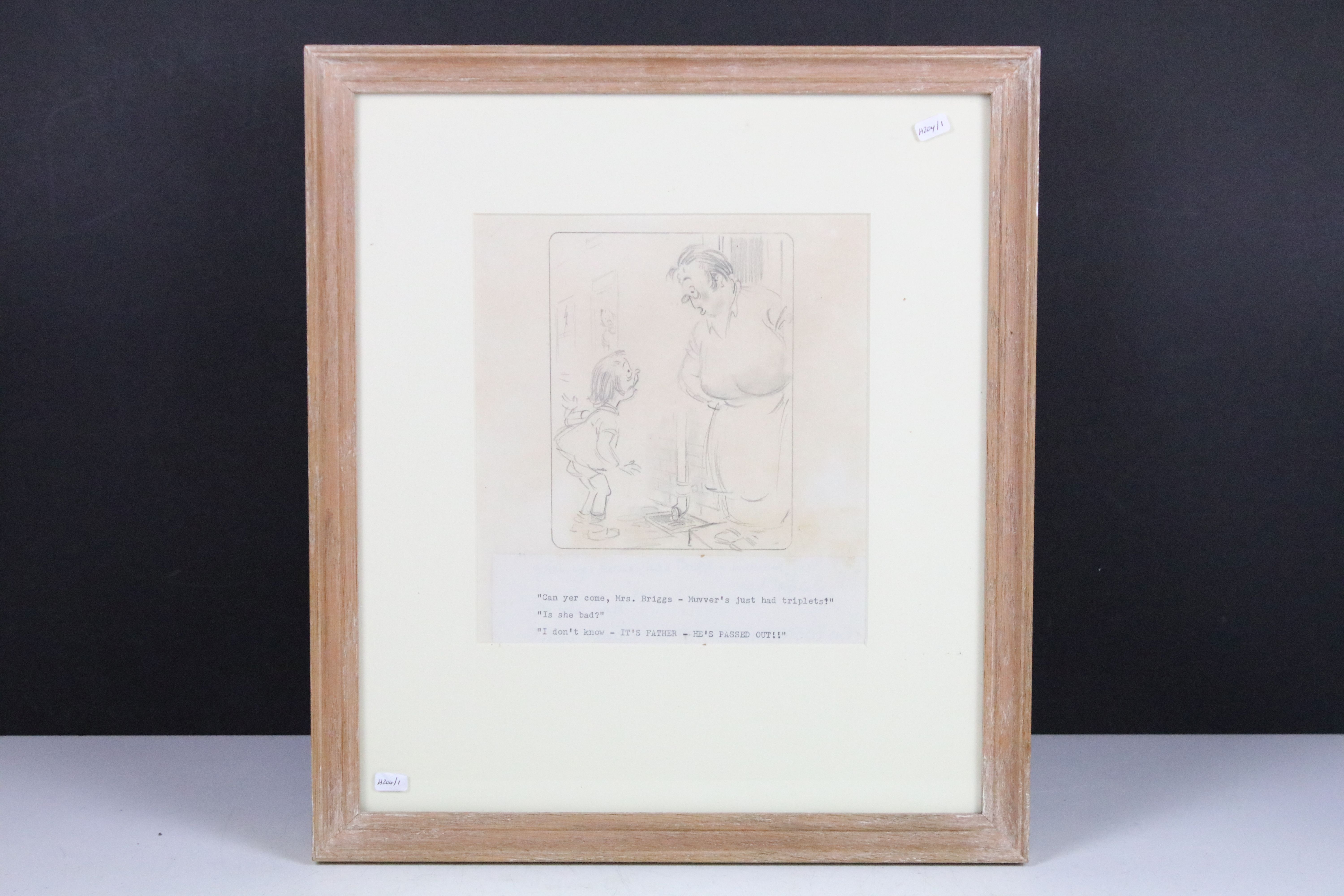 Donald McGill (1875 - 1962), Bamford postcard artist, original pencil cartoon study, "Can yer