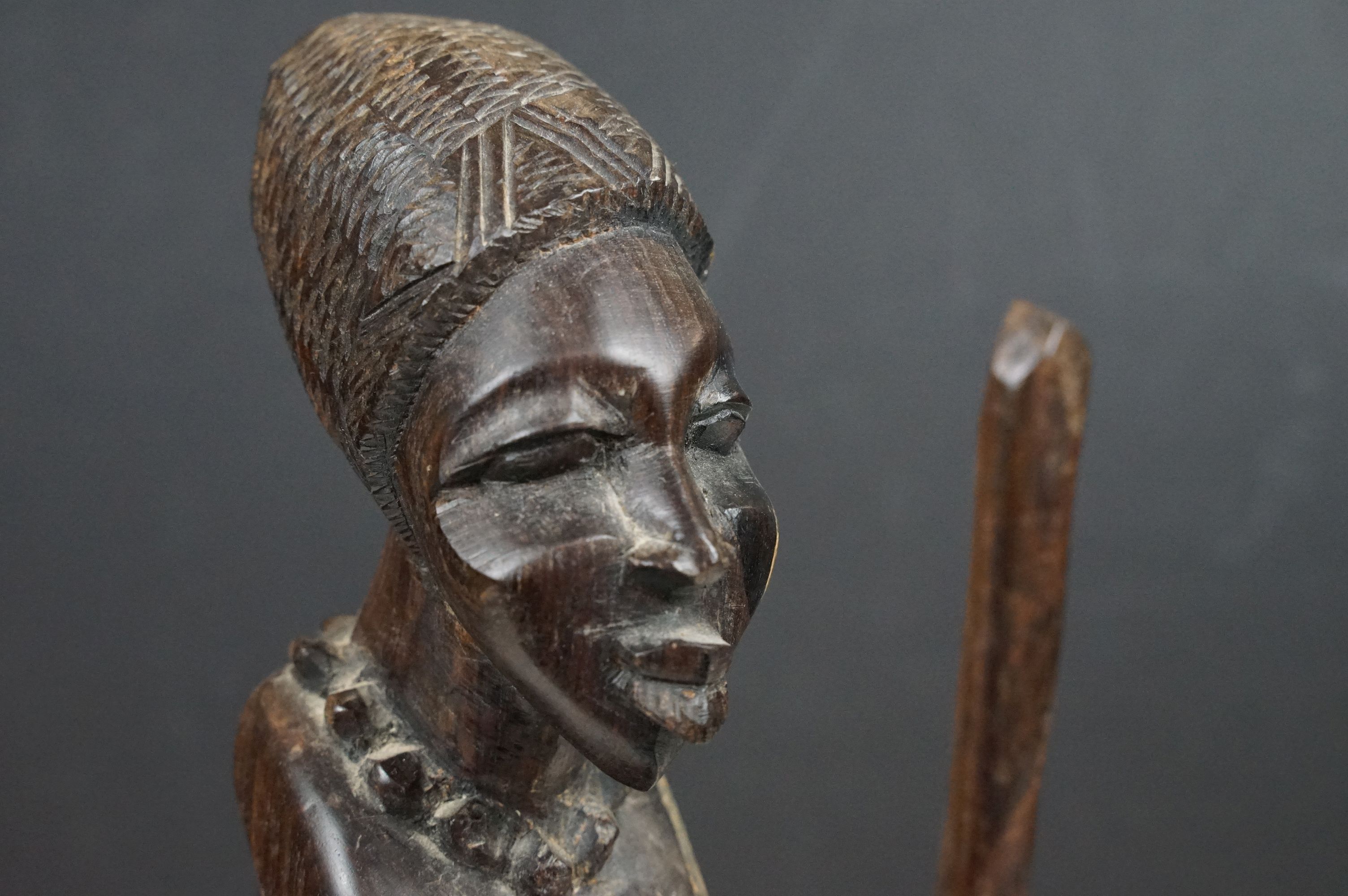Pair of African carved hardwood stylised figures, tallest approx 34cm - Image 5 of 12
