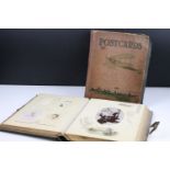 Leather bound album of CDV carte de visites, together with an early 20th century postcard album (the