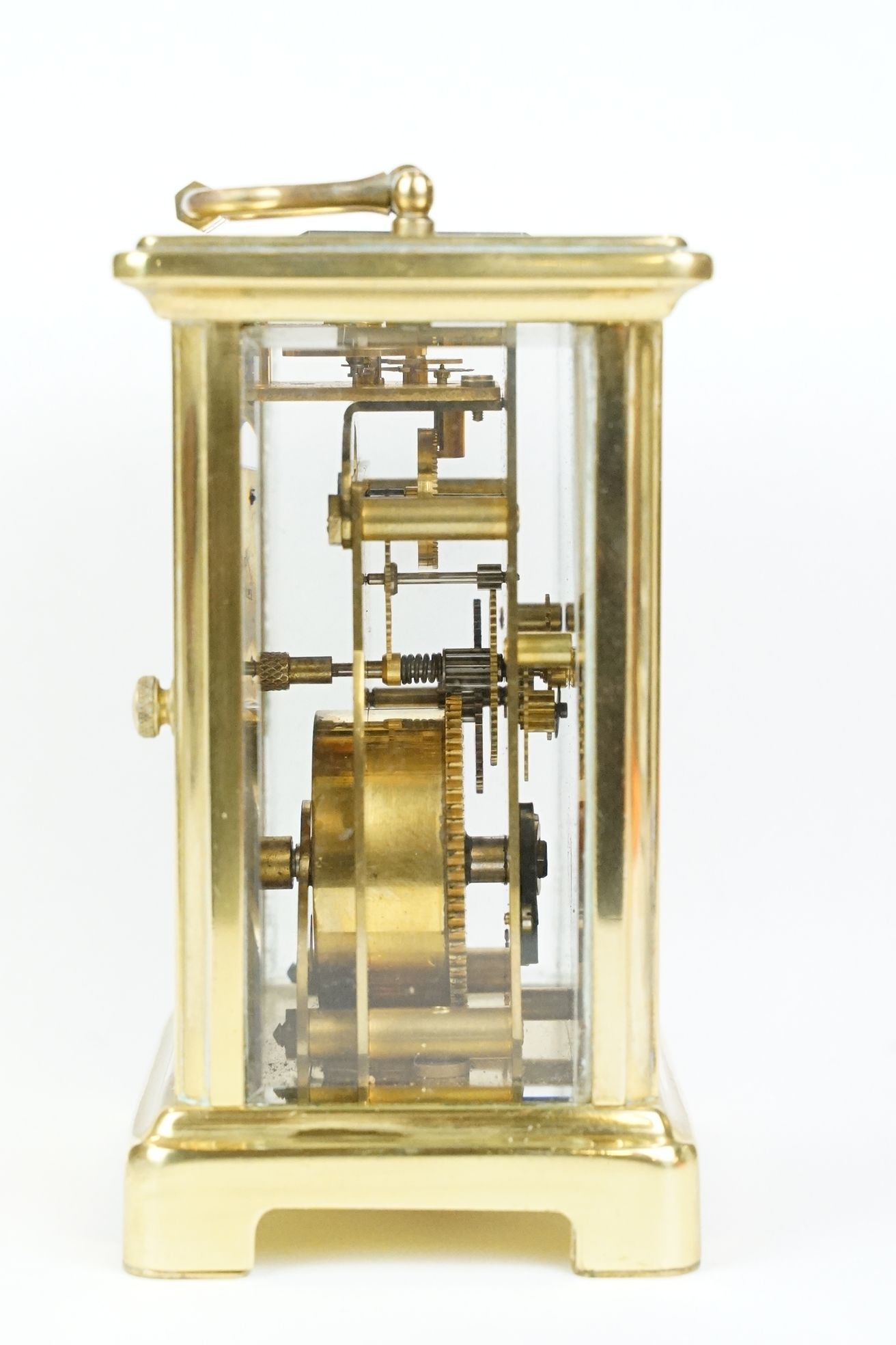 French ' Bayard ' 8 Day Carriage Clock in gilt metal case with three bevelled glass panels, 15cm - Image 4 of 9