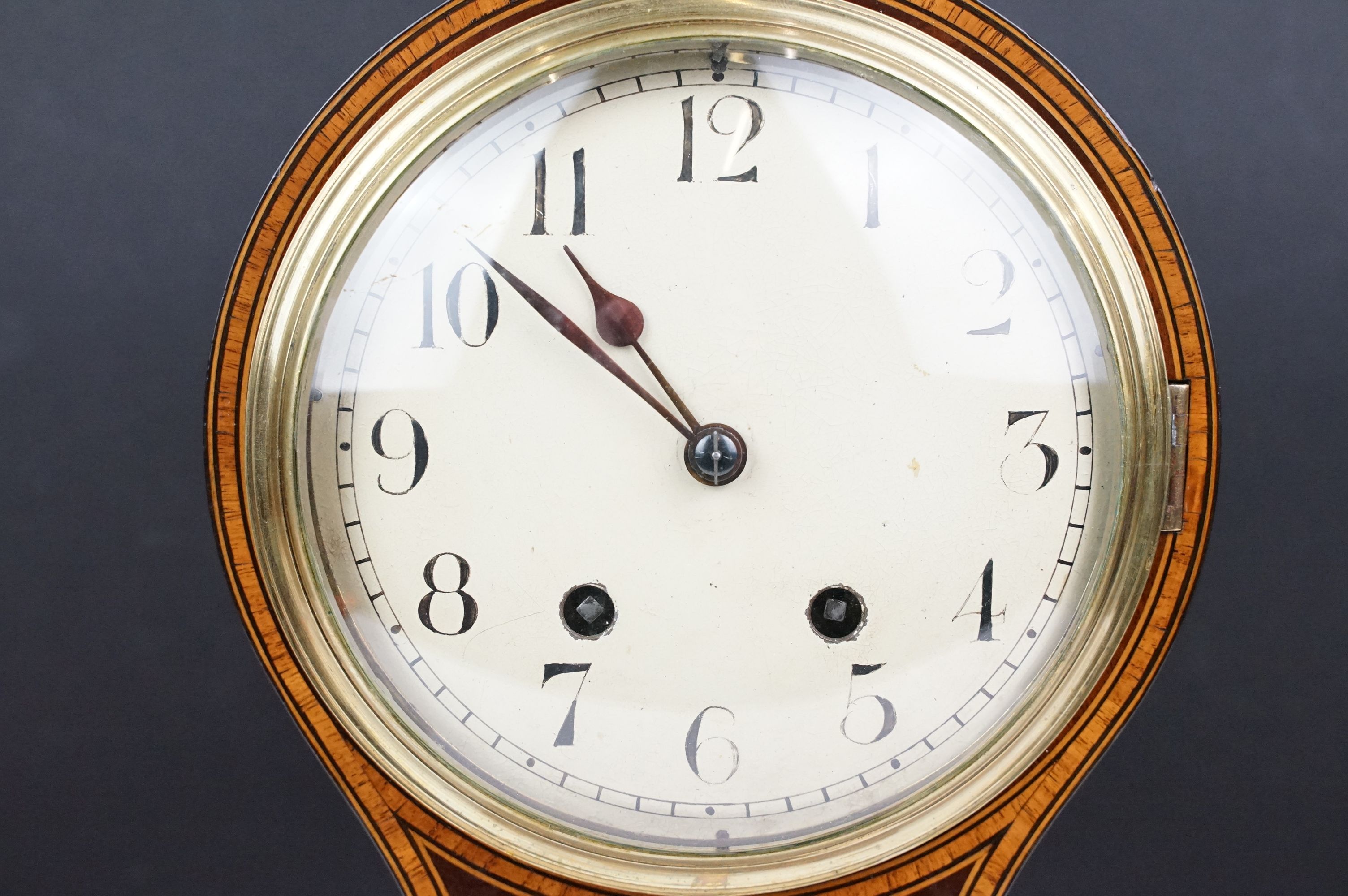 Early 20th century inlaid mahogany balloon form mantel clock, raised on four gilt metal bracket - Image 3 of 10