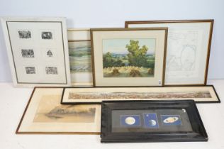 Dudley Tennant, landscape with hay ricks, watercolour, signed lower left, inscribed verso 1st June