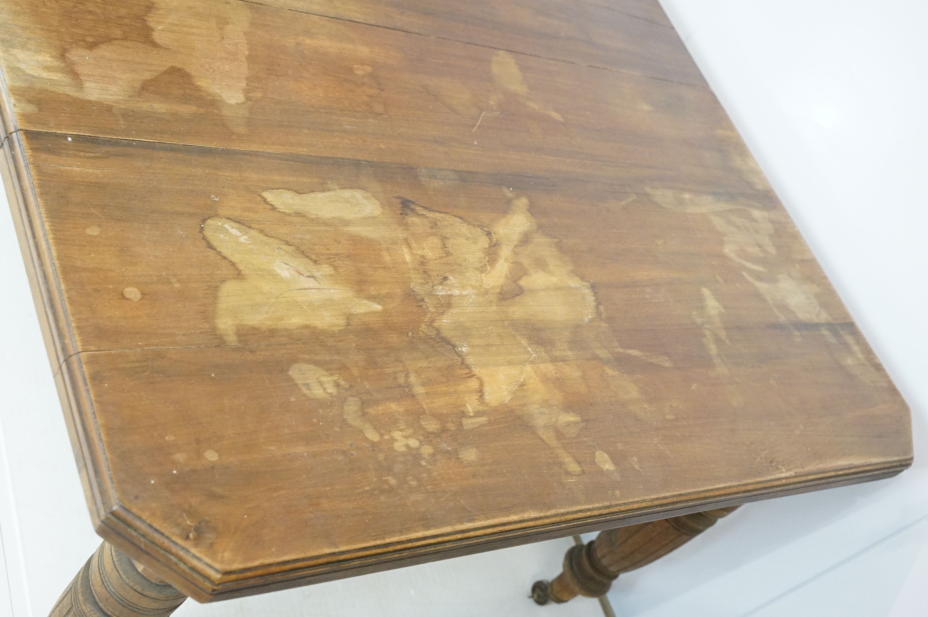 Early 20th century mahogany draw leaf dining table of rectangular form with canted corners on turned - Image 3 of 8