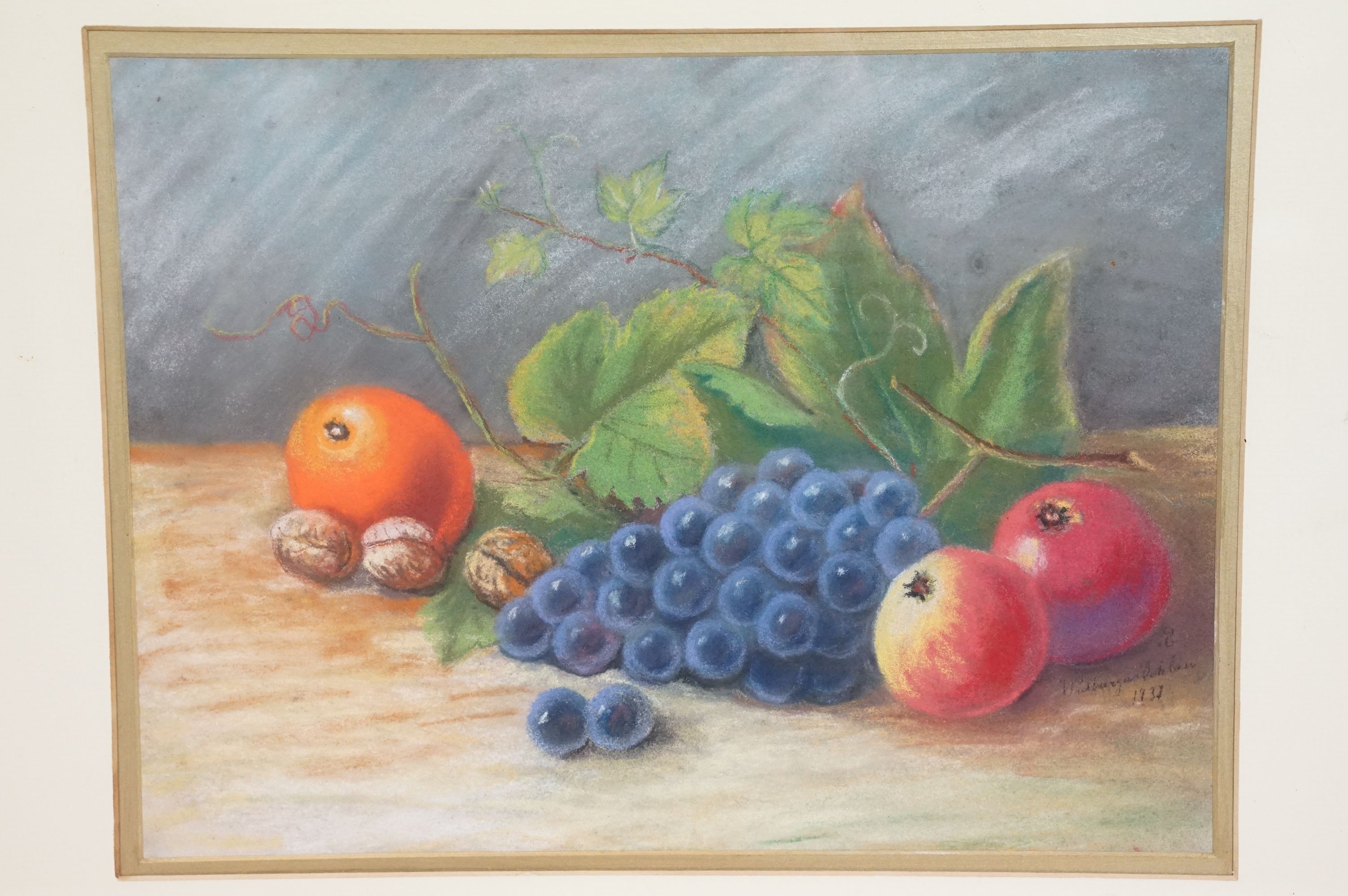 19th / 20th century, three watercolour / pastel still life paintings: one of fruit and fauna, 27 x - Image 4 of 5