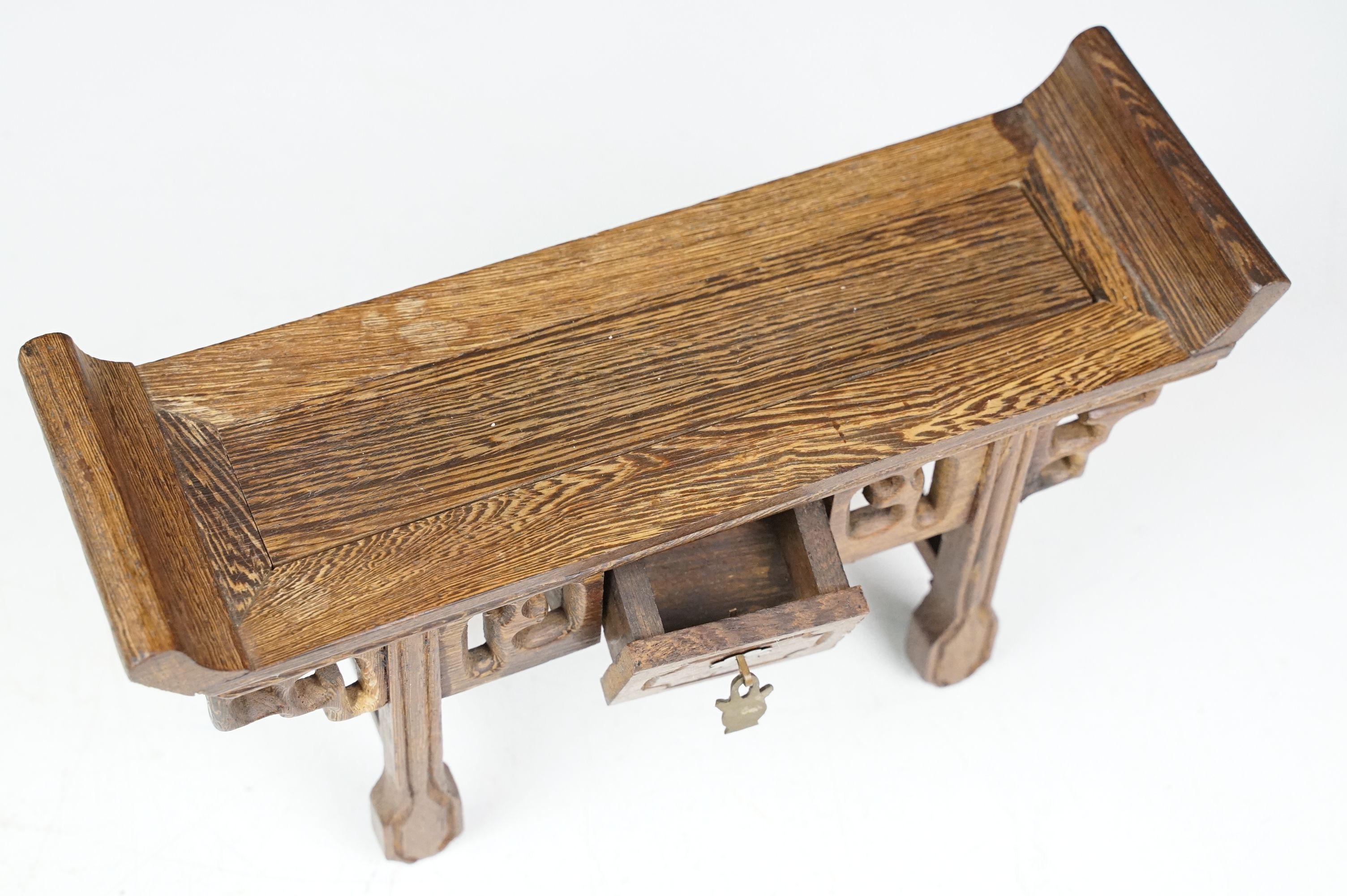 Chinese Wooden Miniature Altar Table, 24cm long together with a Chinese Hardwood Square Stand, - Image 3 of 7