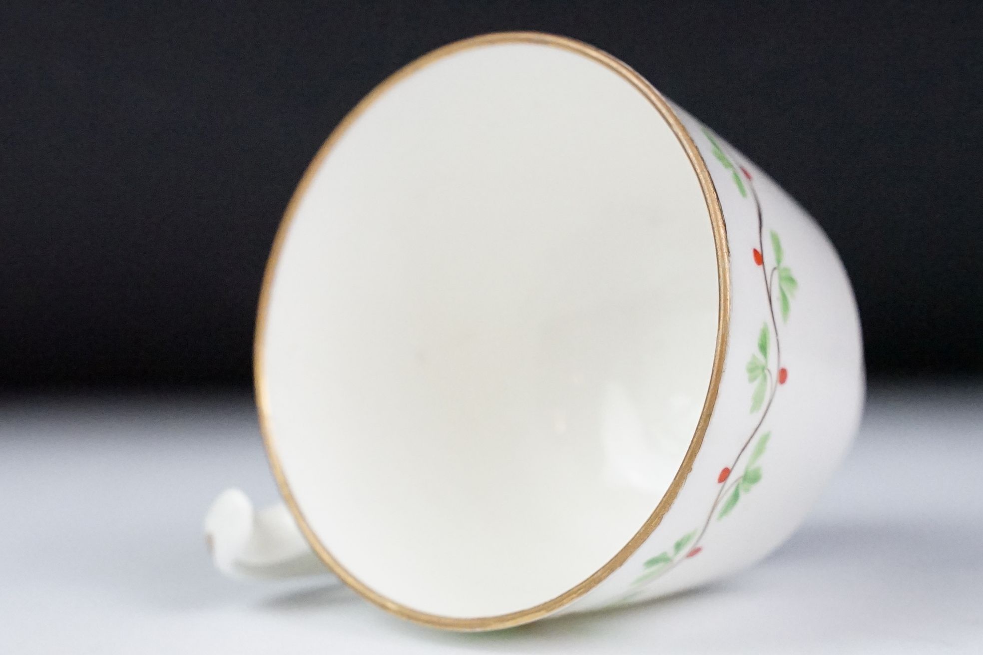 Swansea pottery cup and saucer, hand painted with a floral garland, the saucer, 13.5cm diameter - Image 4 of 7