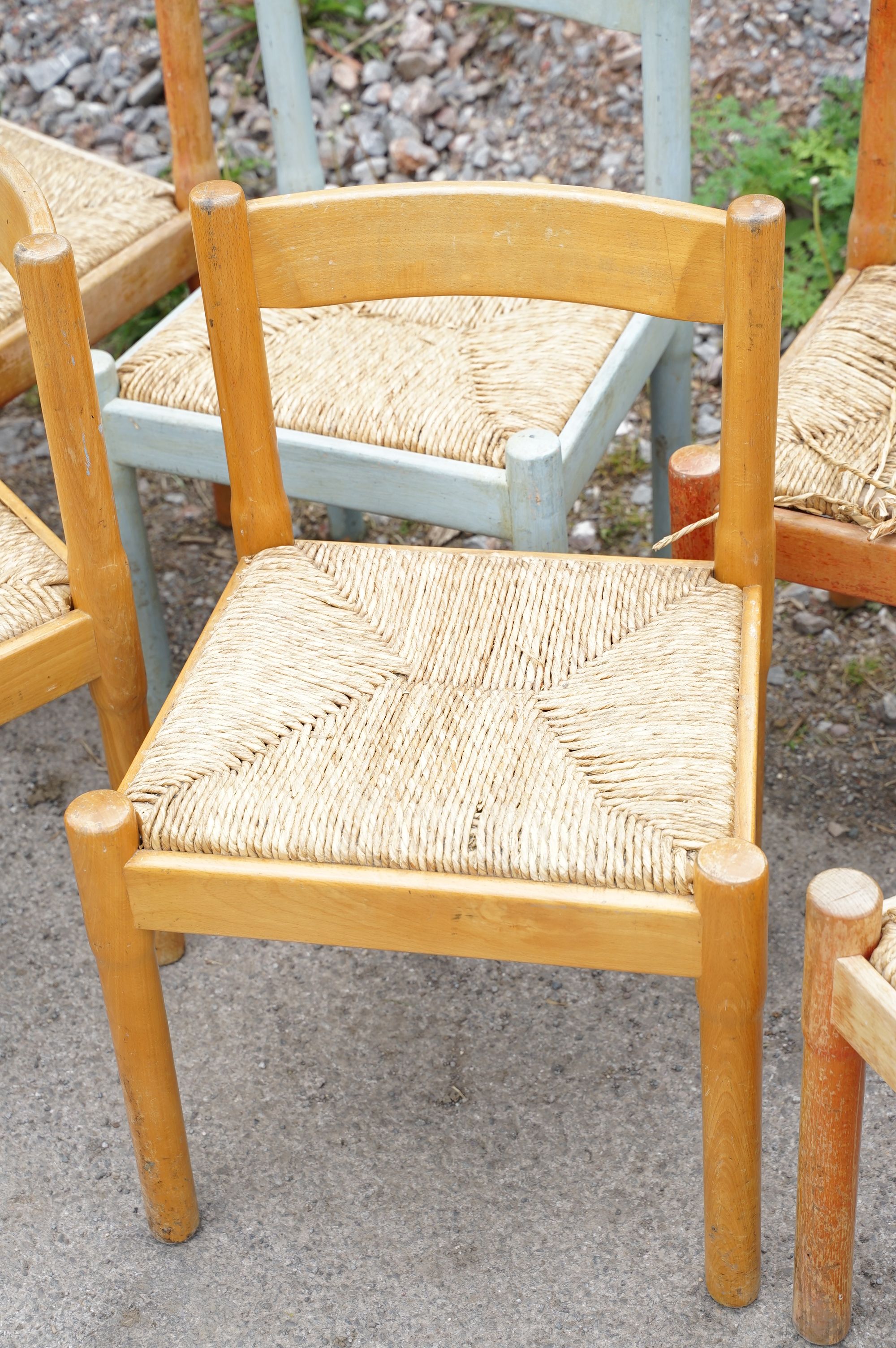 Set of nine Vico Magistretti Carimate wooden chairs with rush seats and curved backs, - Image 3 of 8