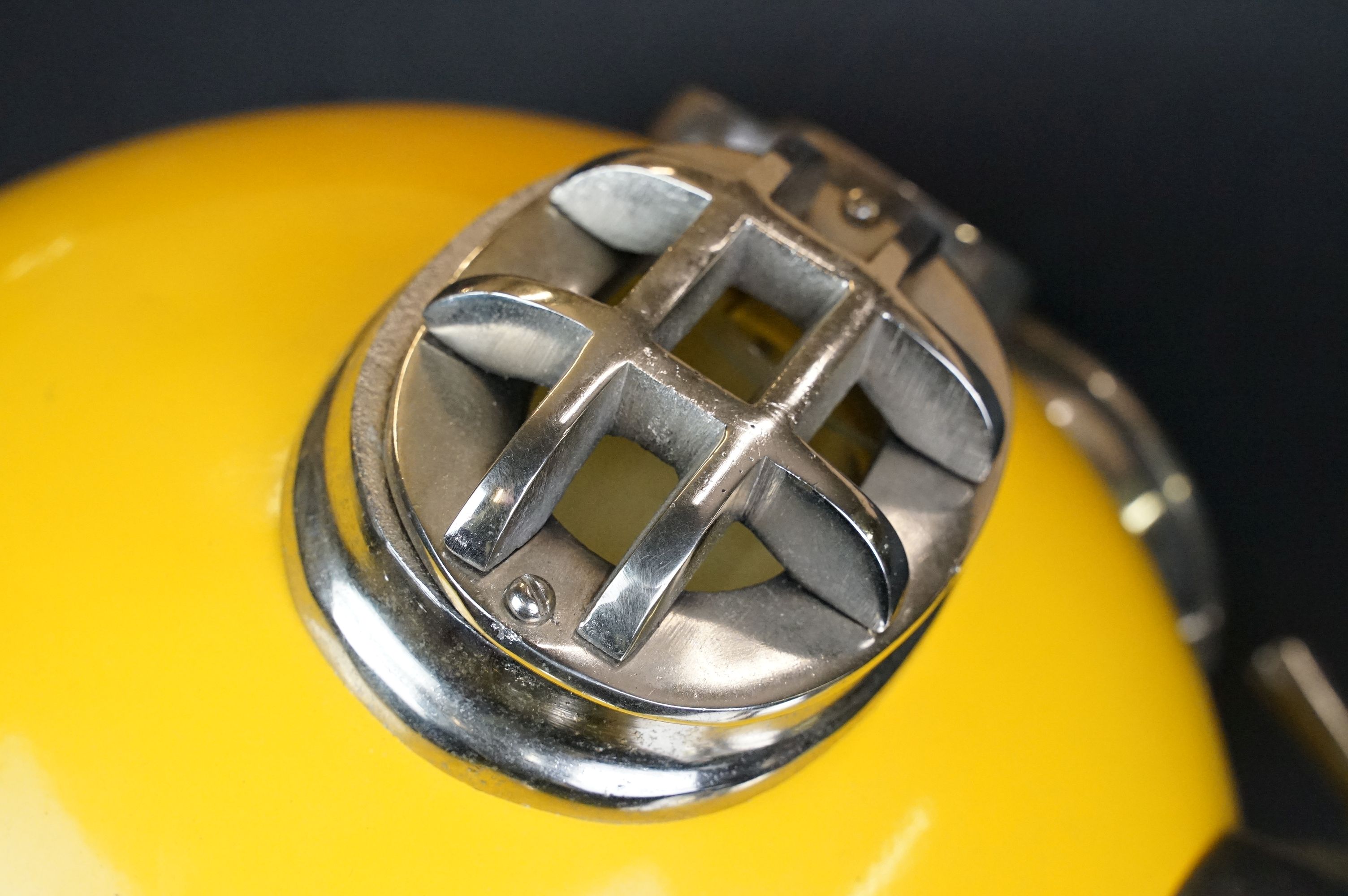 Reproduction US Navy Diving Helmet, for decorative purposes, bright yellow finish, plaque to front - Image 9 of 13