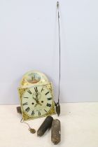 Antique longcase clock movement, with dial (floral decorated with subsidiary seconds dial),