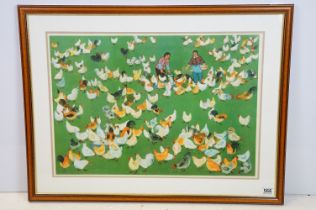 Ma Yali (Chinese), framed vintage Chinese social history poster entitled Brigade Chicken Farm, label
