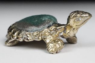 Vintage White Metal Pin Cushion in the form of a Tortoise