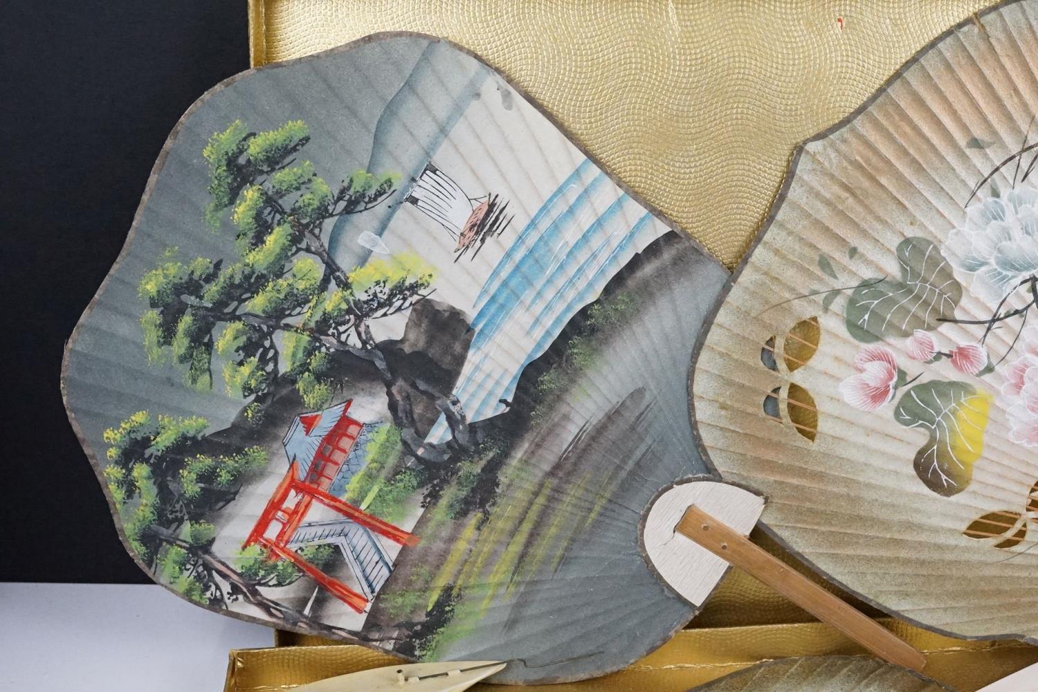 19th Century Victorian japanese boat game consisting of paper fans, with miniature sailing boats. - Image 7 of 8