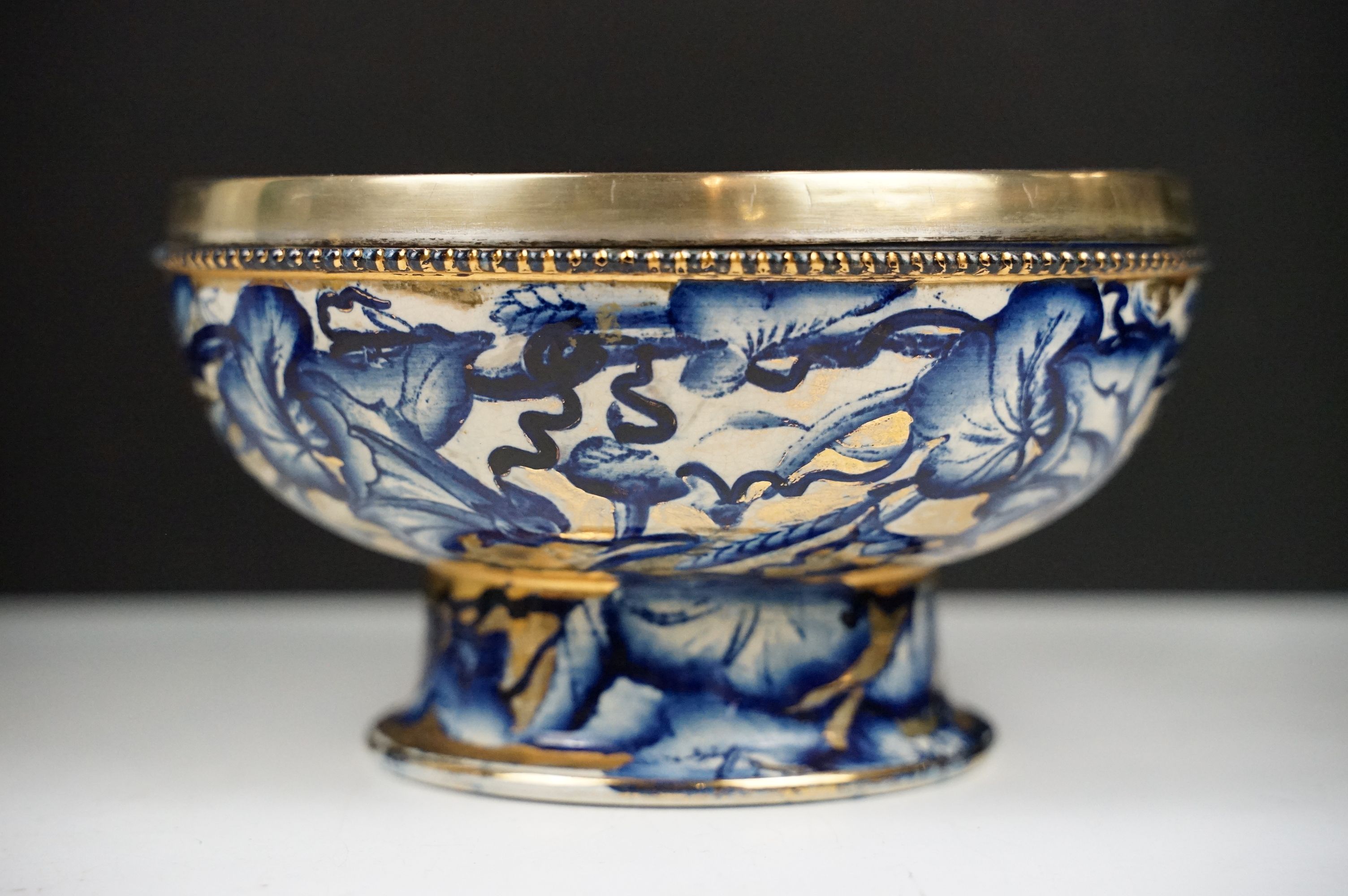 Group of mixed ceramics to include a 19th century footed bowl with silver plated rim, green ground - Image 4 of 12