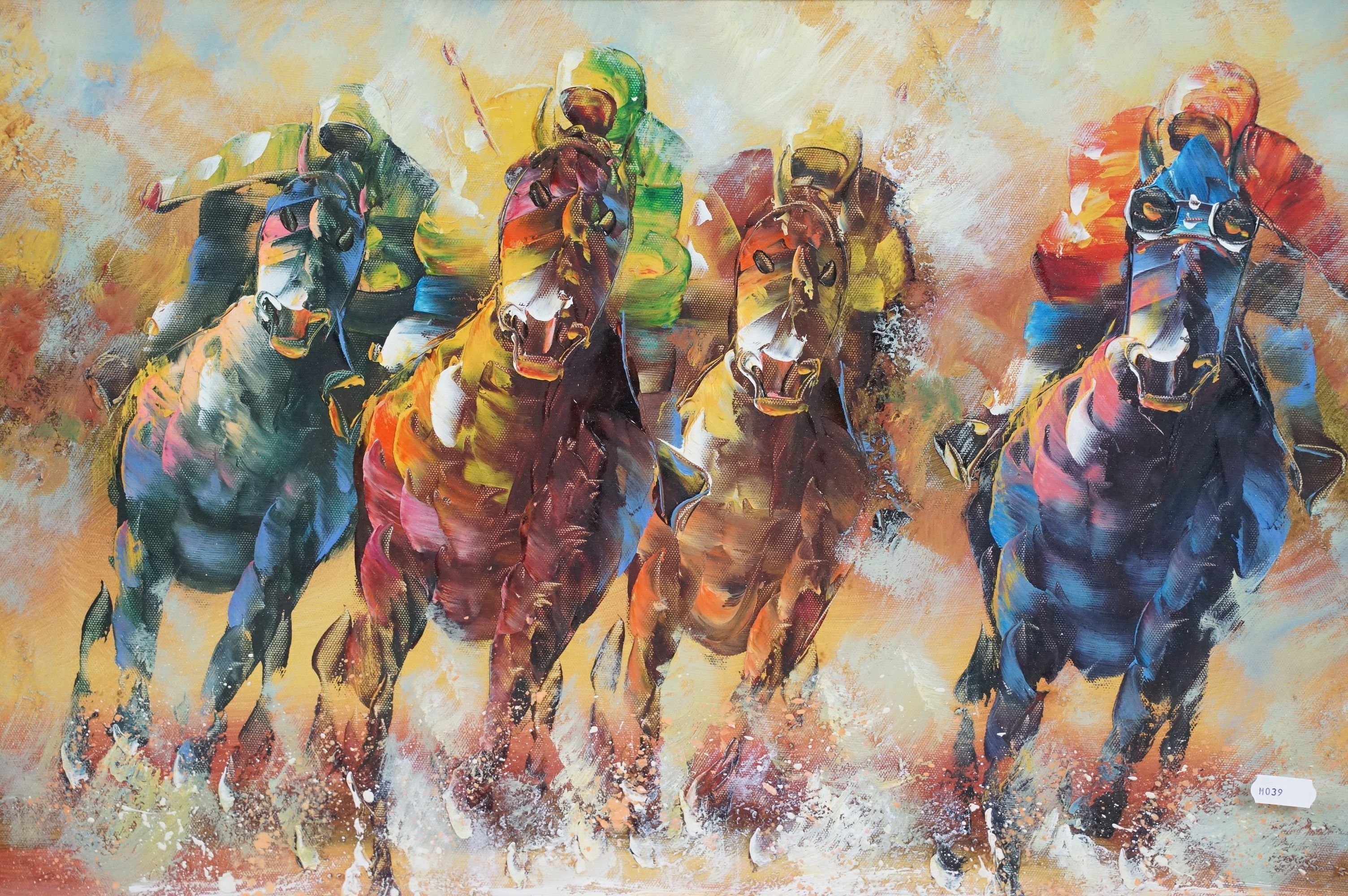 R Sanford, racehorses, oil on board, signed lower right, 42 x 57cm, framed and glazed - Image 2 of 6