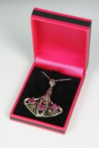 Silver marcasite and ruby set necklace, cased