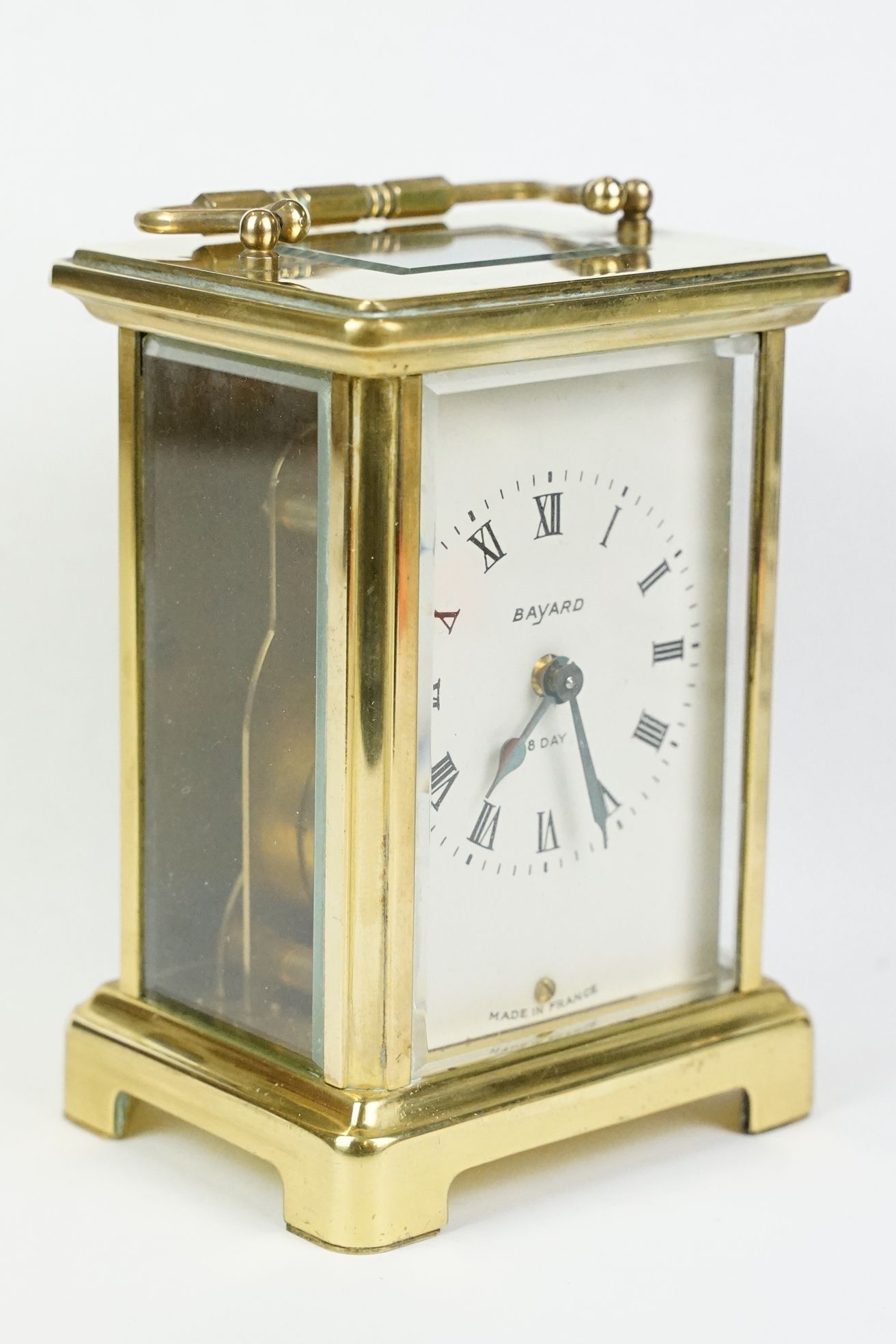 French ' Bayard ' 8 Day Carriage Clock in gilt metal case with three bevelled glass panels, 15cm - Image 3 of 9