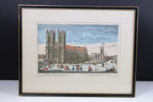 18th century hand coloured engraving of Westminster Abbey inscribed M. Engelbr. excud. A.V., 21 x