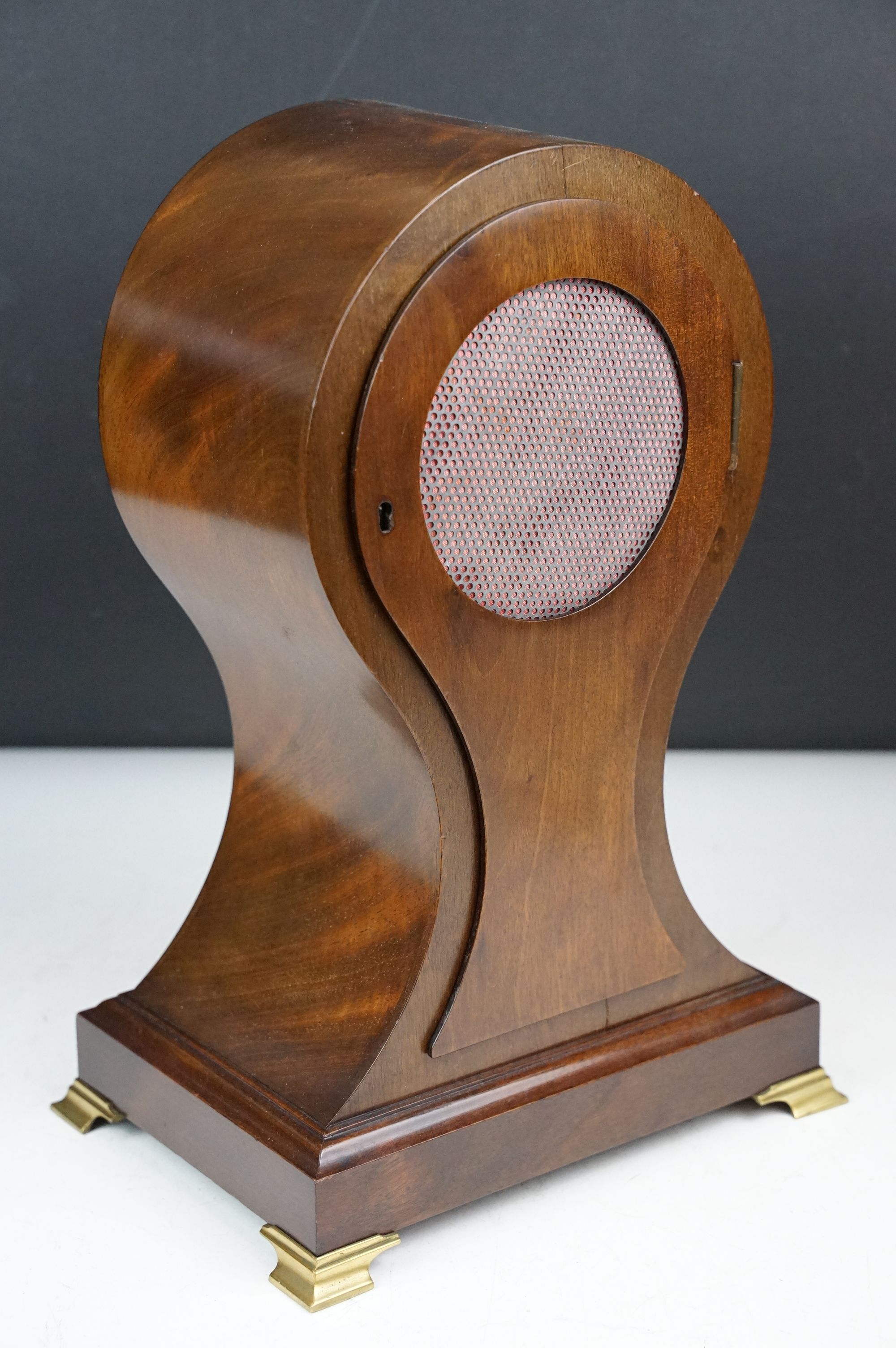 Early 20th century inlaid mahogany balloon form mantel clock, raised on four gilt metal bracket - Image 6 of 10