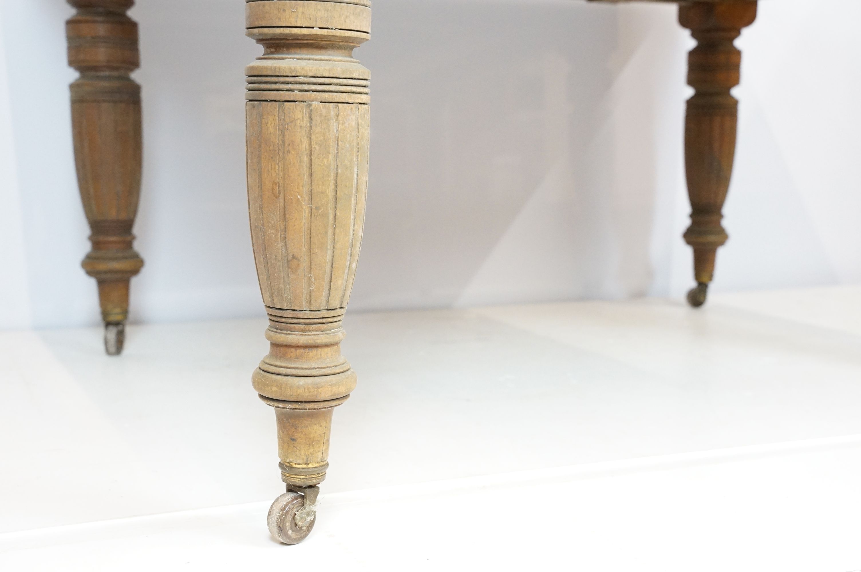 Early 20th century mahogany draw leaf dining table of rectangular form with canted corners on turned - Image 6 of 8