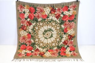 Italian cashmere floral throw with fringed ends