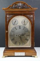 Early 20th century mahogany cased chiming mantel clock, the silvered dial with Roman numerals,