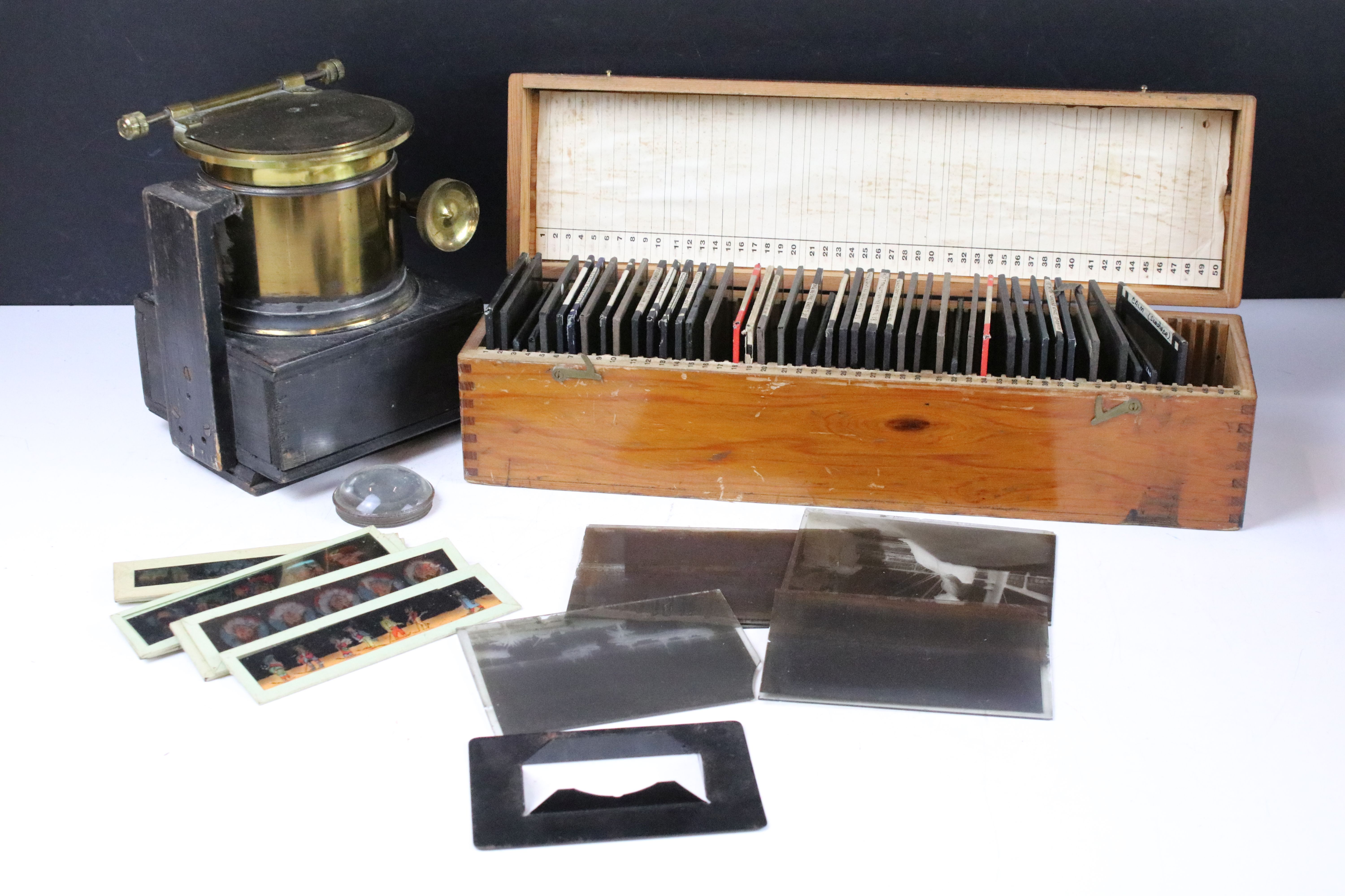 Collection of glass magic lantern slides & photographic negatives, the subjects featuring