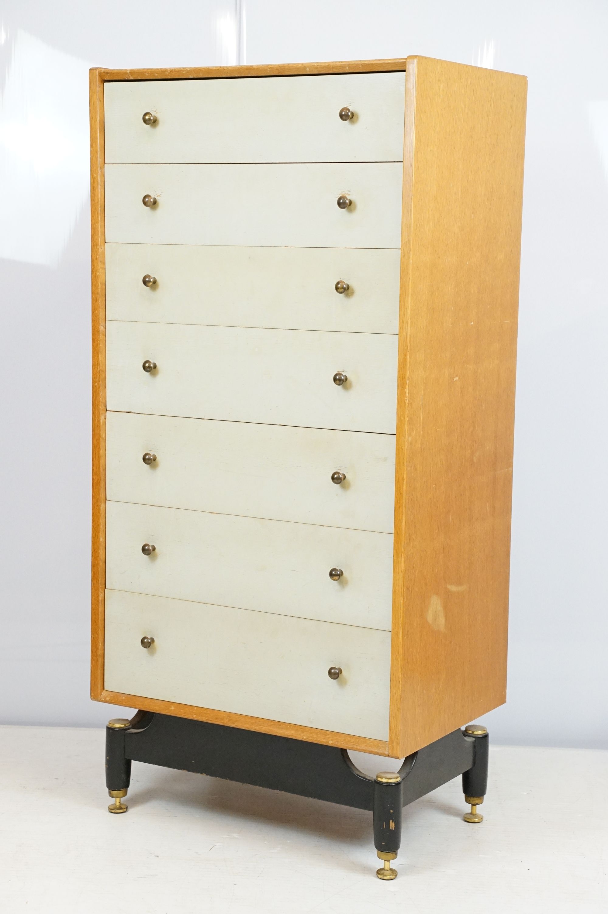 Mid century G Plan Librenza chest of seven drawers, with embossed G Plan logo and retailer's label