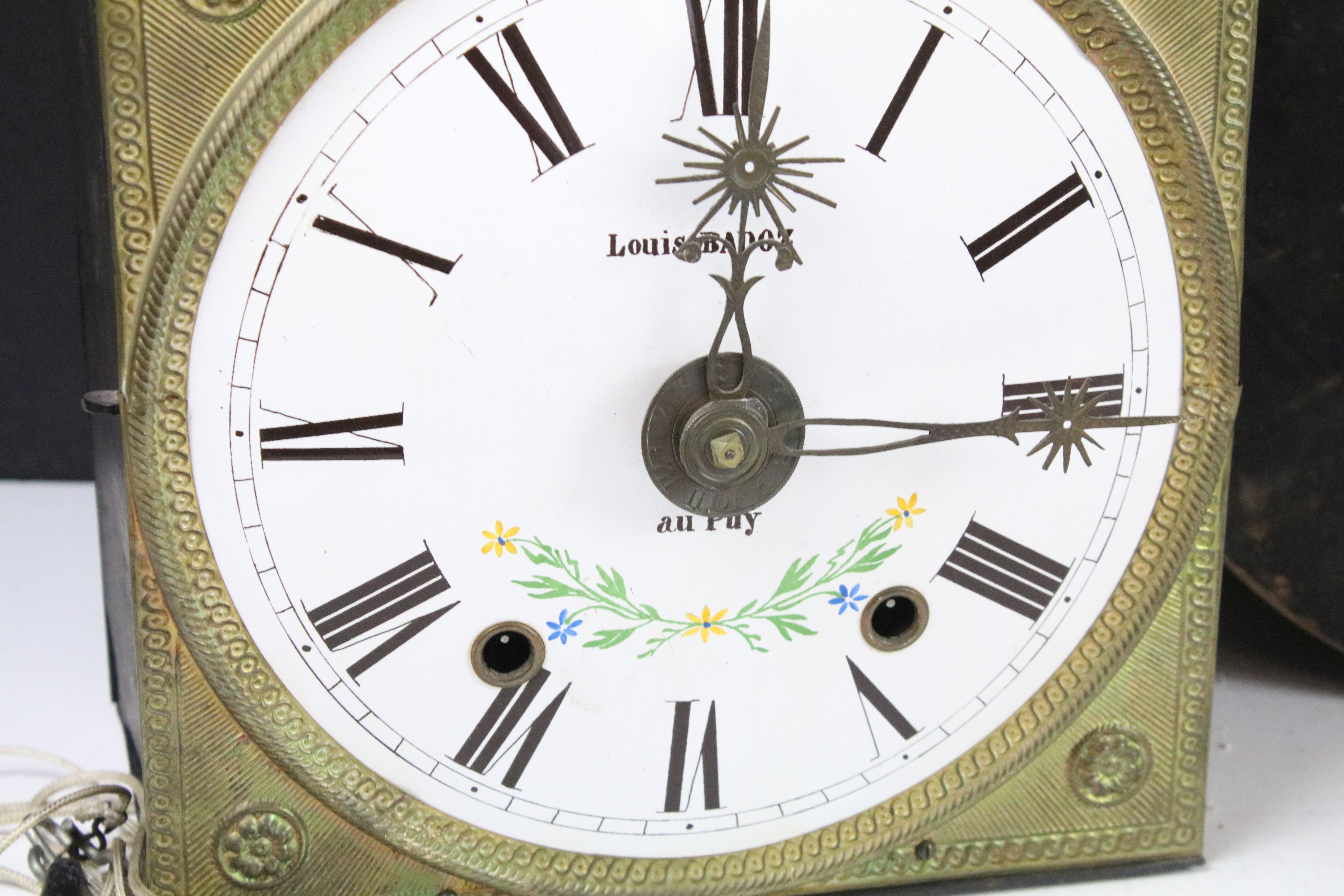 19th century French comtoise wall clock, the white enamel dial signed Louis Badoz, with pendulum & - Image 4 of 7