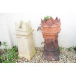 Terracotta chimney pot of cylindrical form (approx 78cm high, a/f), together with a further