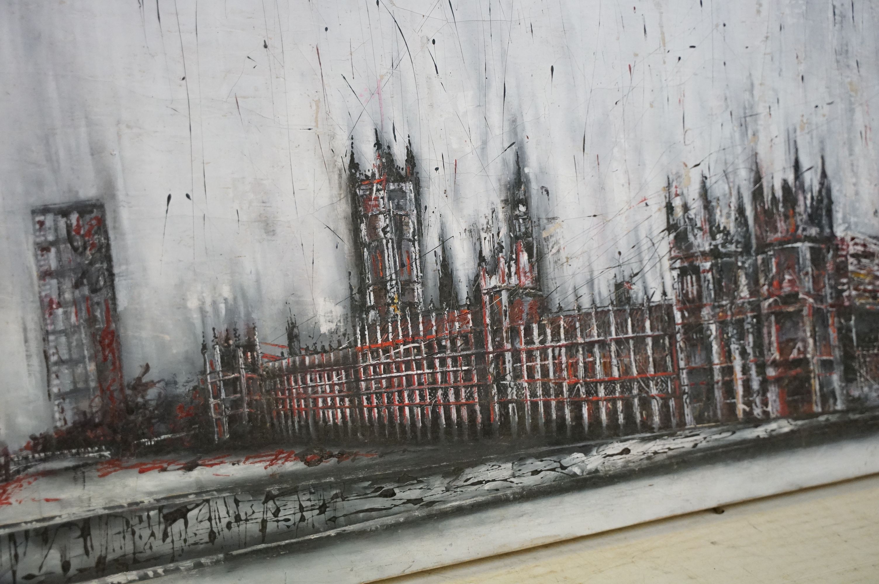 London scene, Big Ben and the Houses of Parliament, oil on canvas, 56 x 140cm - Image 3 of 7
