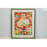 Huang Miaofa (Chinese), framed original vintage propaganda poster (a blessing descends upon the