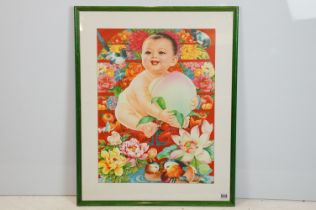 Huang Miaofa (Chinese), framed original vintage propaganda poster (a blessing descends upon the
