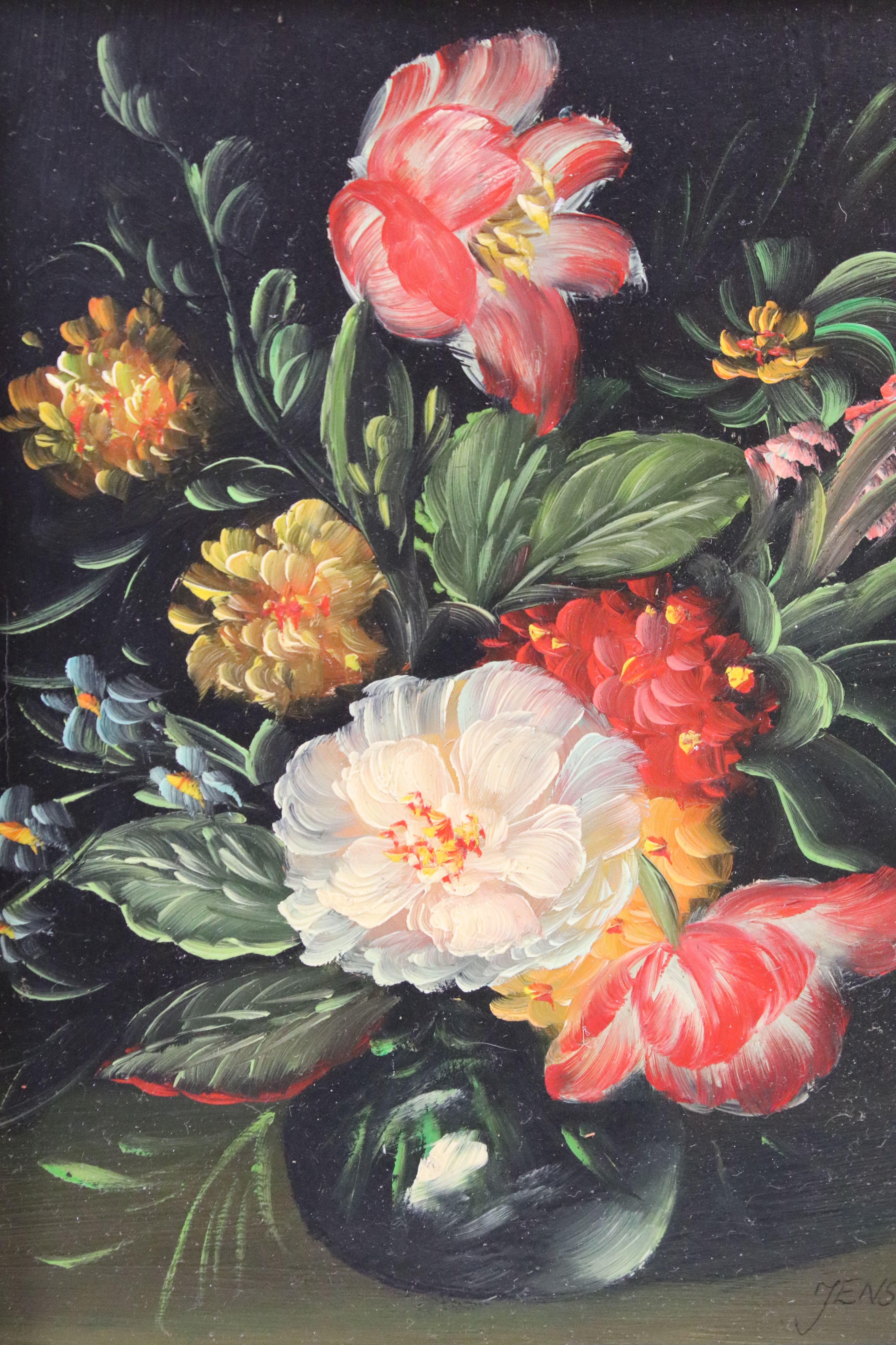 In the manner of Johan Laurentz Jensen, three paintings, comprising: basket of flowers, oil on - Image 4 of 5