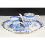 Late 19th century Royal Worcester 'Mandarin' blue & white cabaret tea set with gilt rims, the lot to