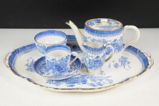 Late 19th century Royal Worcester 'Mandarin' blue & white cabaret tea set with gilt rims, the lot to