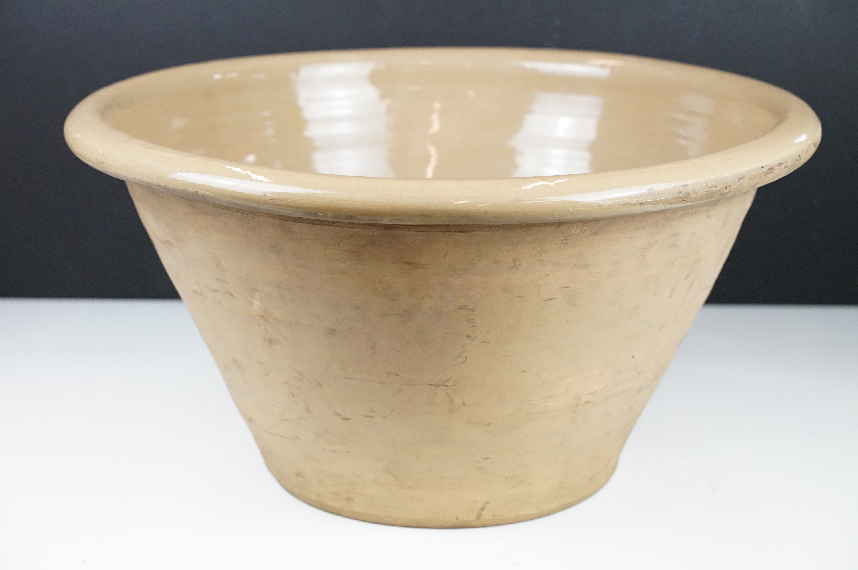 Large vintage stoneware dairy bowl, approx 45cm diameter