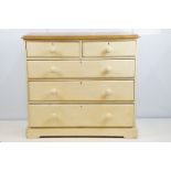 Victorian painted pine chest of two short and three long drawers, 96cm high x 105cm wide x 44.5cm