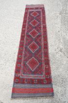 Meshwani red & blue ground runner rug, approx 257cm x 54cm