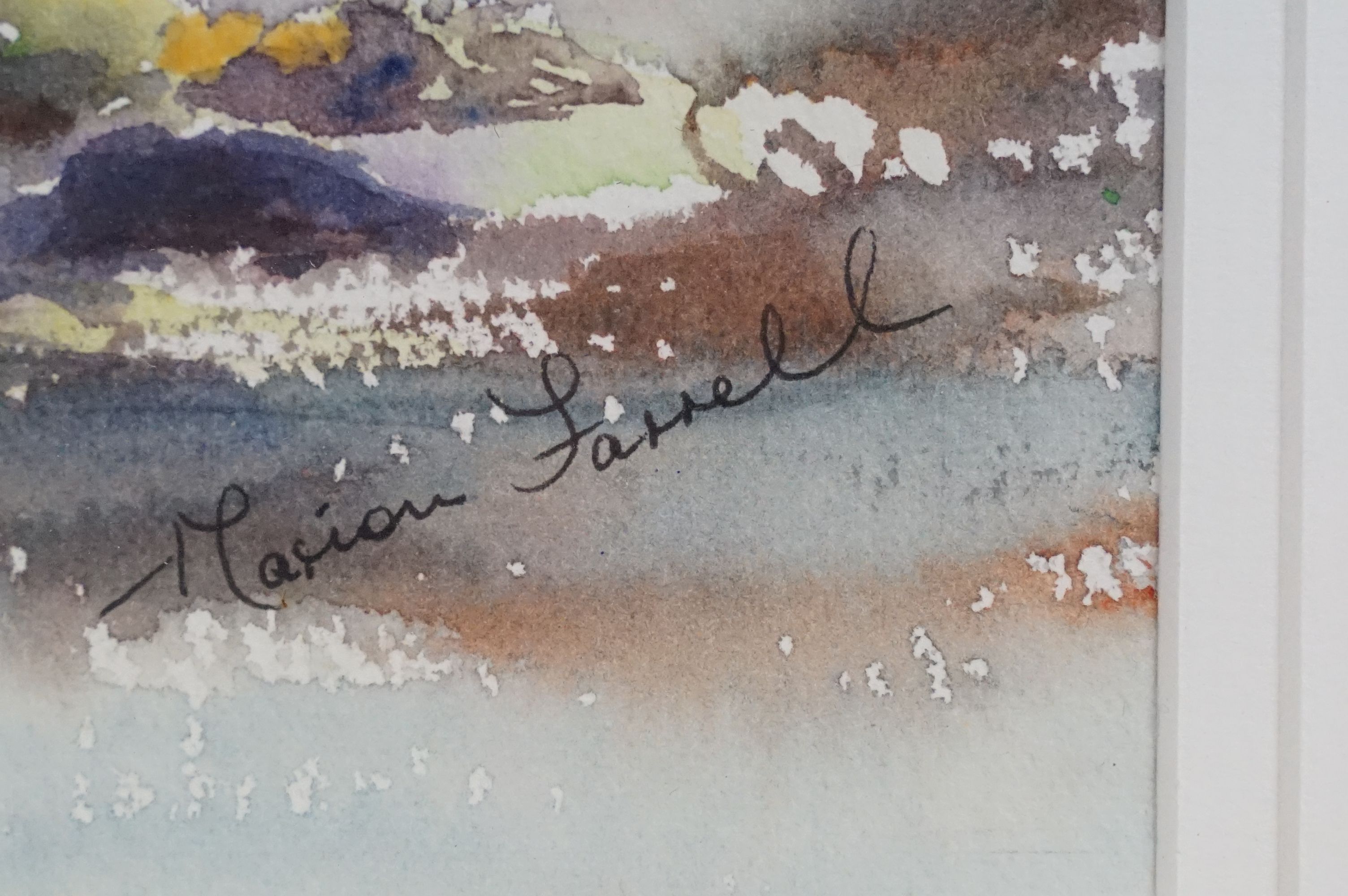 Marion Farrell, landscape scene, watercolour, signed lower right, artist's label verso, A Member - Image 8 of 9