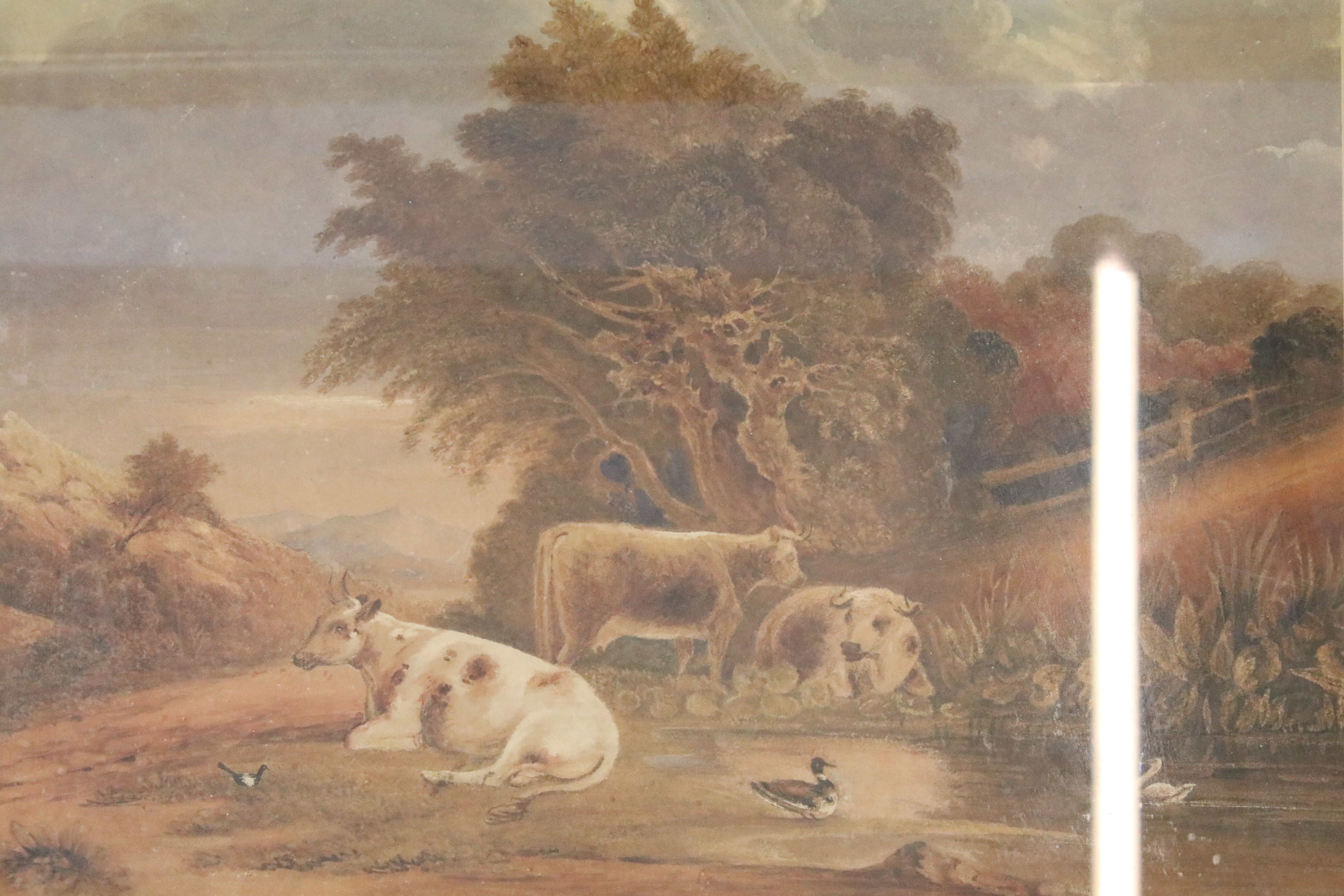 W Graham, cattle and ducks by a pond, watercolour, signed lower left, 39.5 x 55.5cm, English School, - Image 2 of 5