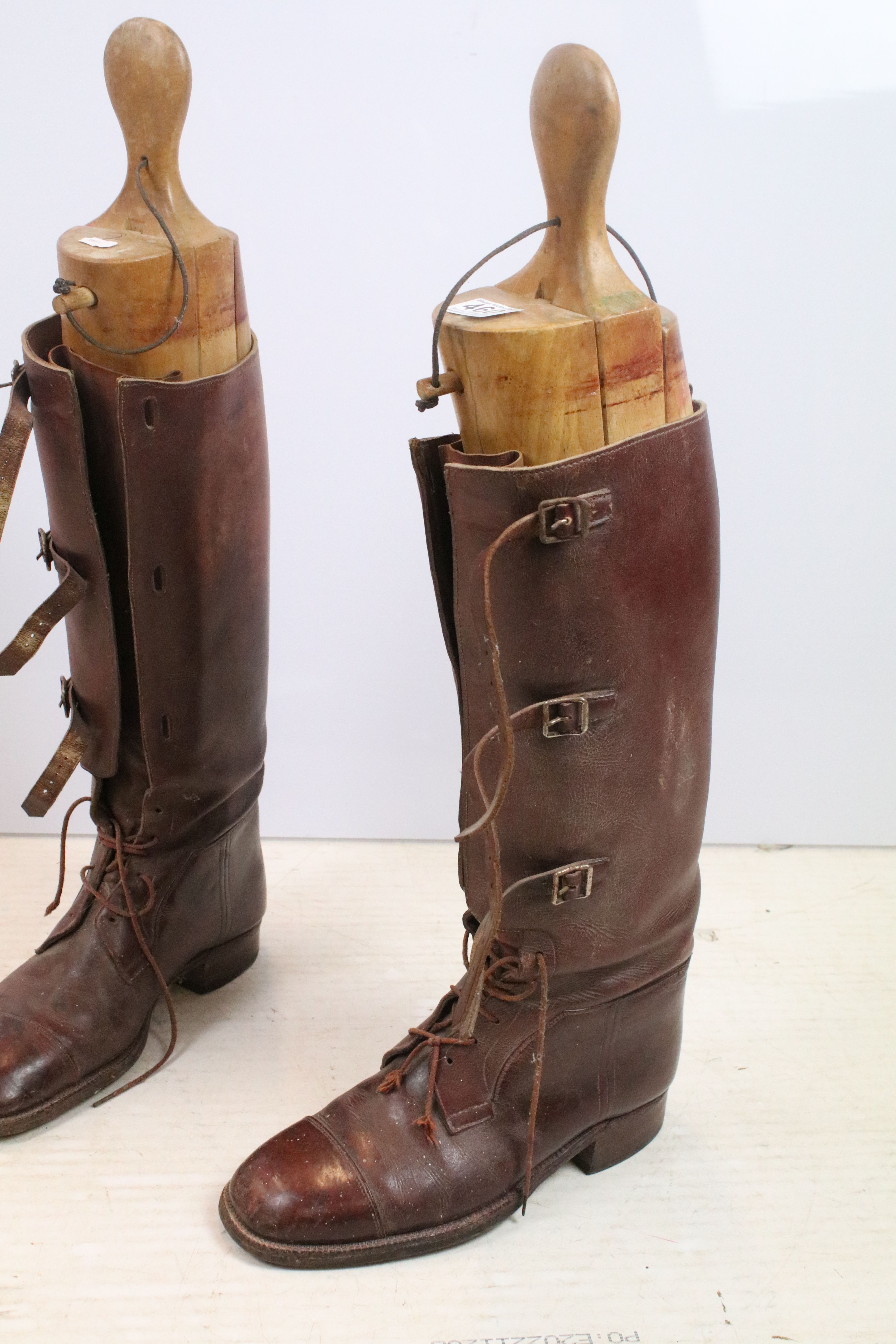 Pair of John Lobb laced leather riding boots with wooden trees - Image 2 of 3