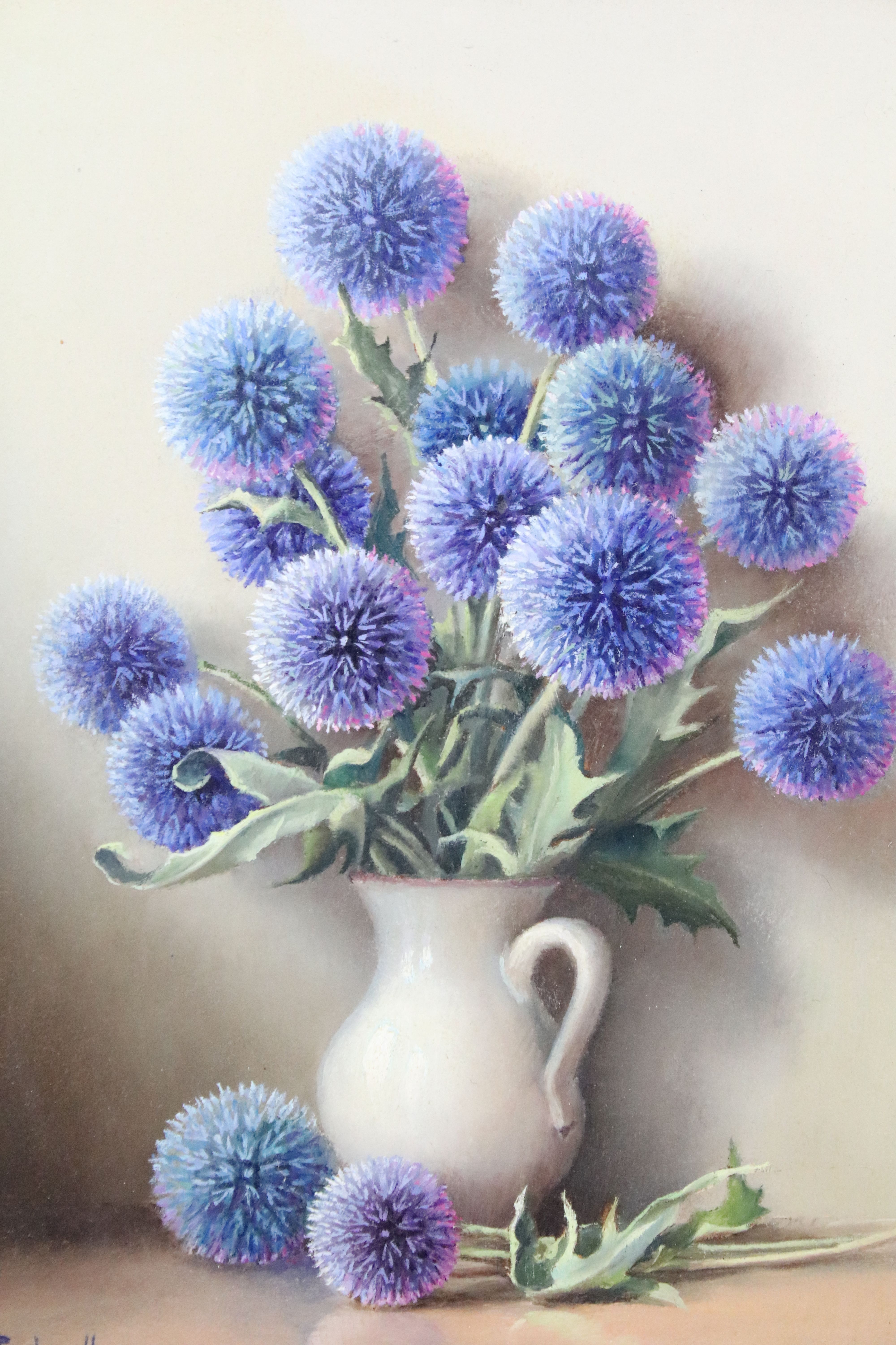 Robert C Pailloux (French), still life thistles in a jug, oil on panel, signed lower left, 33 x - Image 2 of 4