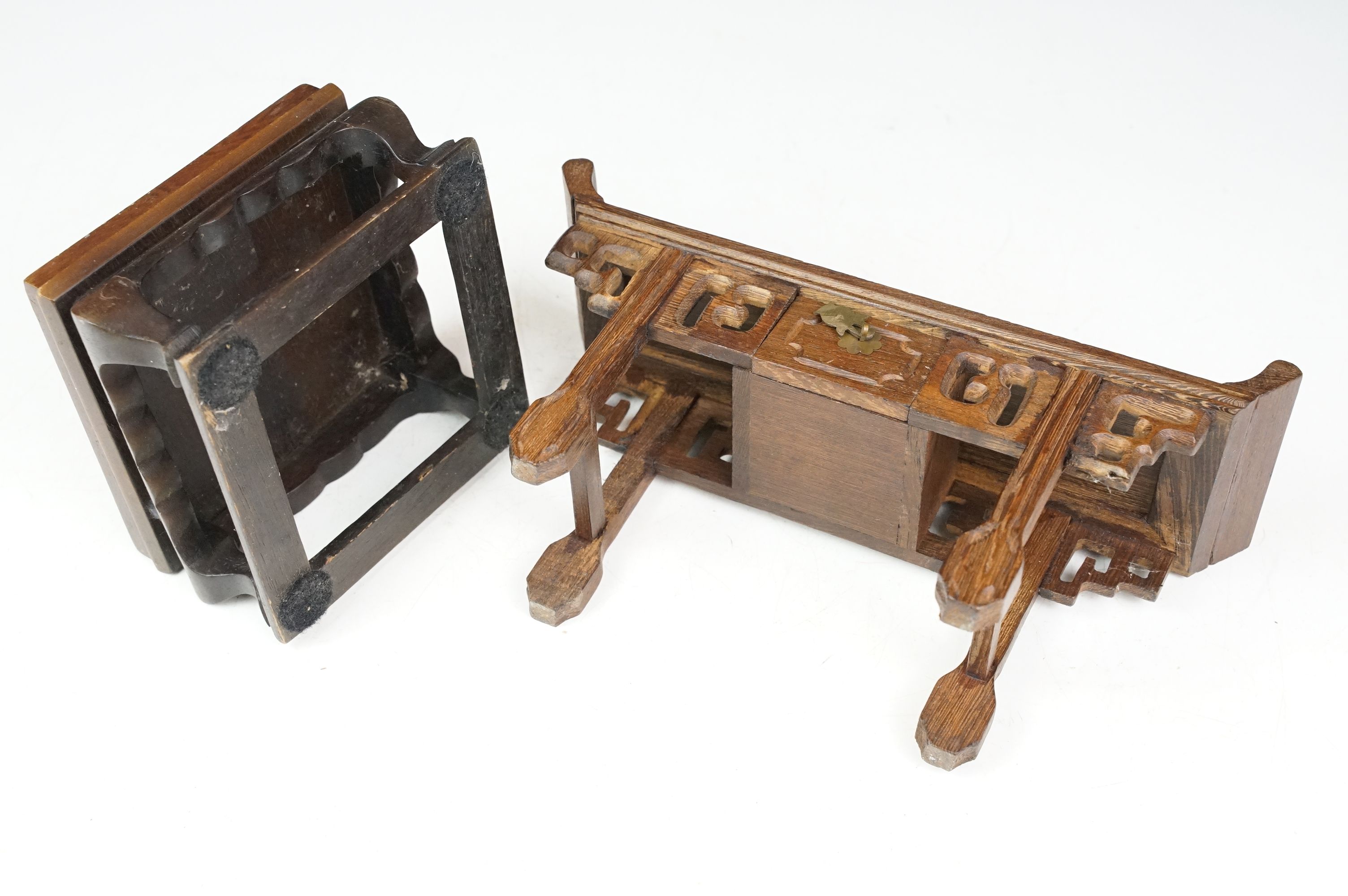 Chinese Wooden Miniature Altar Table, 24cm long together with a Chinese Hardwood Square Stand, - Image 7 of 7
