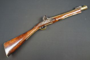 A FLINTLOCK COACHING BLUNDERBUSS by Mewis & Co, with 14 1/2" brass bell