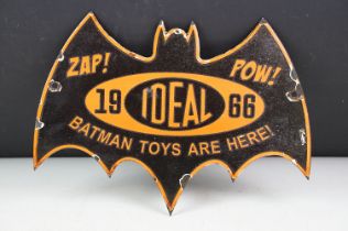 Advertising - A reproduction Ideal Batman toys enamel sign in the form of a bat, approx 30cm wide