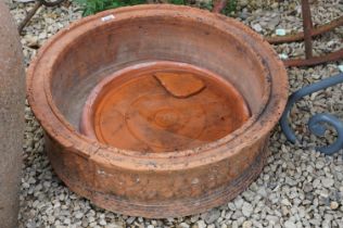 Terracotta circular garden planter with grapevine decoration (approx 66cm diameter, a/f), together