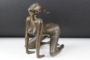 Erotic bronze sculpture depicting a nude female, approx 25cm tall