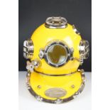 Reproduction US Navy Diving Helmet, for decorative purposes, bright yellow finish, plaque to front