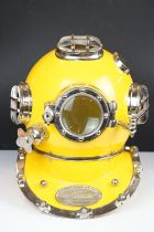 Reproduction US Navy Diving Helmet, for decorative purposes, bright yellow finish, plaque to front