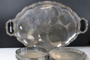 Large early 20th century silver plated serving tray with cast decoration to border (approx 70cm